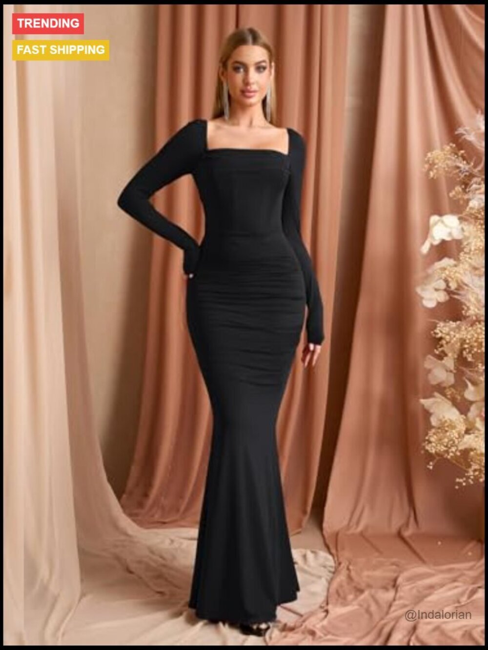 Polyester Elastane Corset Maxi Dress Long Sleeve Formal Bodycon - Picture 5 of 7